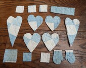 Craft Embellishments, Junk Journal Scraps, Old Quilt Pieces, Cardmaking Project, Scrapbooking Decorations, Blue and Cream, Polka Dot, Sewing