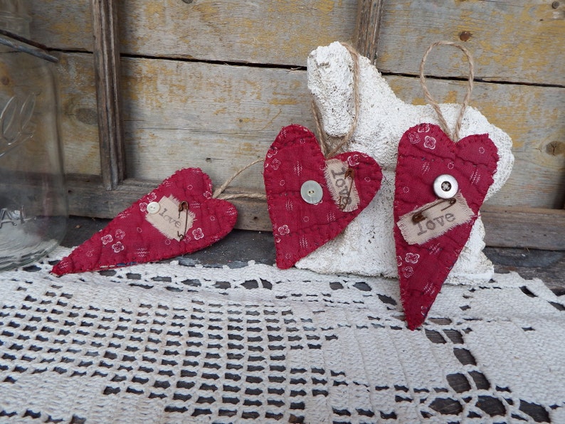 Primitive Heart Ornaments Shelf Hanger Valentine Etsy