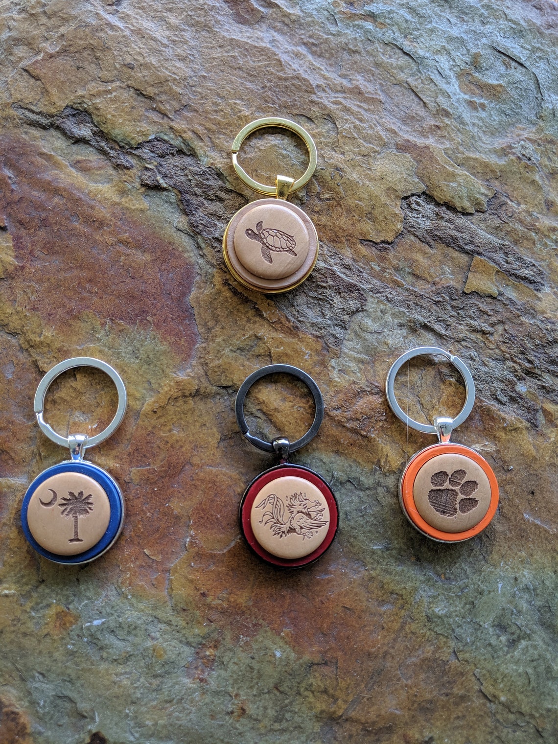 Laser cut wood inlay key rings Etsy