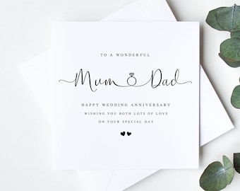 Personalised Anniversary Card for Mum and Dad, Wedding Anniversary Cards for Mum & Dad, Elegant Anniversary Card to Parents, LB1116