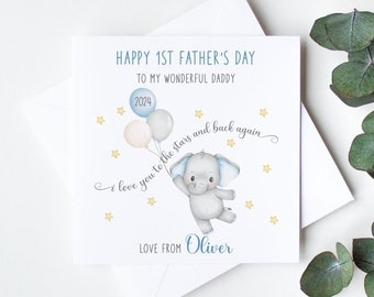 Personalised 1st Fathers day Card as a Daddy, To my Wonderful Daddy on his first Fathers day, Cute Elephant Card from Baby Boy or Girl L1209