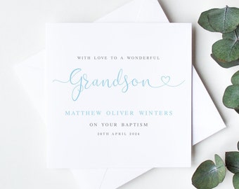 Personalised Baptism Card, Baptism Cards for Grandson, Elegant Baptism Card, To A Wonderful Grandson on his Baptism, Baptism Day Card LB1000