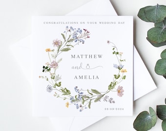 Personalised Wedding Card, Watercolour Floral Card for Bride and Groom, Congratulations on Your Wedding Day Card for Newly Weds LB1512