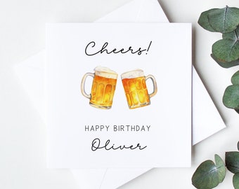 Personalised Birthday Card, Male Birthday Cards, Beer Birthday Card for him, Cheers Card for Dad, Son, Uncle, Nephew, Friend, Grandad LB1517