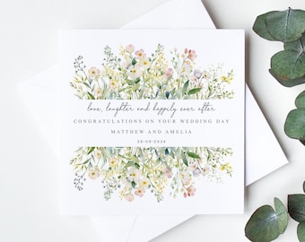 Personalised Wedding Card, Watercolour Floral Card for Bride and Groom, On Your Wedding Day Card for Newly Married Couple LB1514