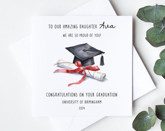 Personalised Graduation Card, University Graduation Card to Son, Daughter, Grandson Granddaughter, Cap and Scroll Card for Graduate LB1481