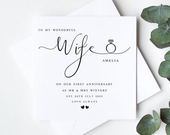 Personalised Wedding Anniversary Cards, Wife First Anniversary cards, Cards for 1st, 2nd 3rd, 4th 5th, 10th, 25th 30th, Elegant Cards LB1008