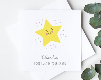 Good Luck in your Exams Card, Personalised Exam Good Luck Card, Star Good Luck Card for GCSES, A Levels, Highers, SATS, LB1469