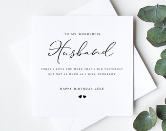 Personalised Husband Birthday Card, Birthday Cards for Husband, Elegant Birthday Cards to my Wonderful Husband LB1309