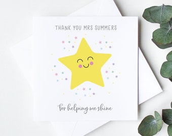 Personalised Teacher Thank you Card, Thank you cards for Teaching Assistant, Classroom Assistant, Thank you for helping me shine card LB829