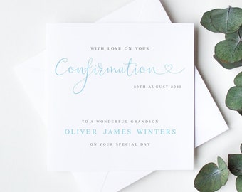 Personalised Confirmation Card To Son, Grandson, Nephew, Godson, Boys Elegant Confirmation Day Card, LB1203B