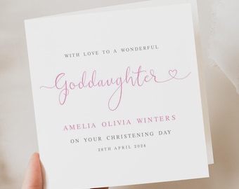 Personalised Goddaughter Christening Card - Pink and Grey Typography Design