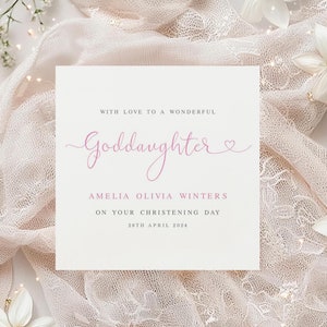 Personalised Goddaughter Christening Card - Pink and Grey Typography Design bild 2
