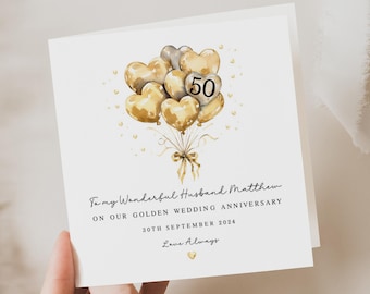 Personalised 50th Golden Wedding Anniversary Card for Husband or Wife