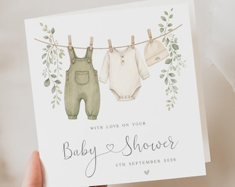 Baby Shower Card - Gender Neutral Washing Line Design - Personalised Gift for Parents to be