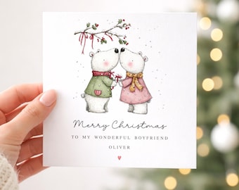 Personalised Christmas Card for Boyfriend , Girlfriend, Husband, Wife, Fiance, Fiancee - Polar Bear Couple Design