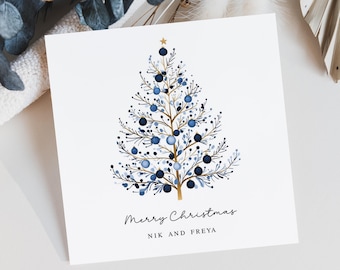 Personalised Christmas Card To Friends, Family, Neighbours, Couples, Children, Grandchildren - Blue Tree Design