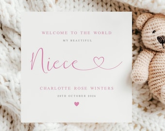 Personalised New Baby Girl Card, Welcome to the World to Beautiful Niece, New Baby Card for My Sisters Daughter, New Baby Niece Cards LB1566