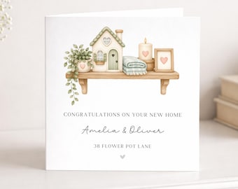 Personalised New Home Card - Custom Made with any Names - Decorative Shelf Design