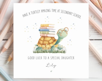 Personalised First Day of Secondary School Card - Turtle Design Good Luck Gift