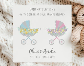 Personalised Congratulations on the Birth of Grandchildren Card, New Baby Card, New Twins Card, New Grandparent Cards, New Babies Card LB665