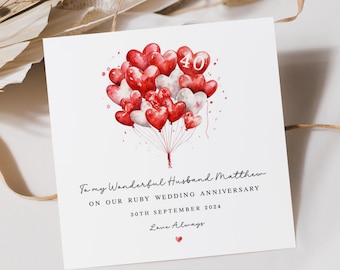 Personalised 40th Ruby Wedding Anniversary Card for Husband or Wife