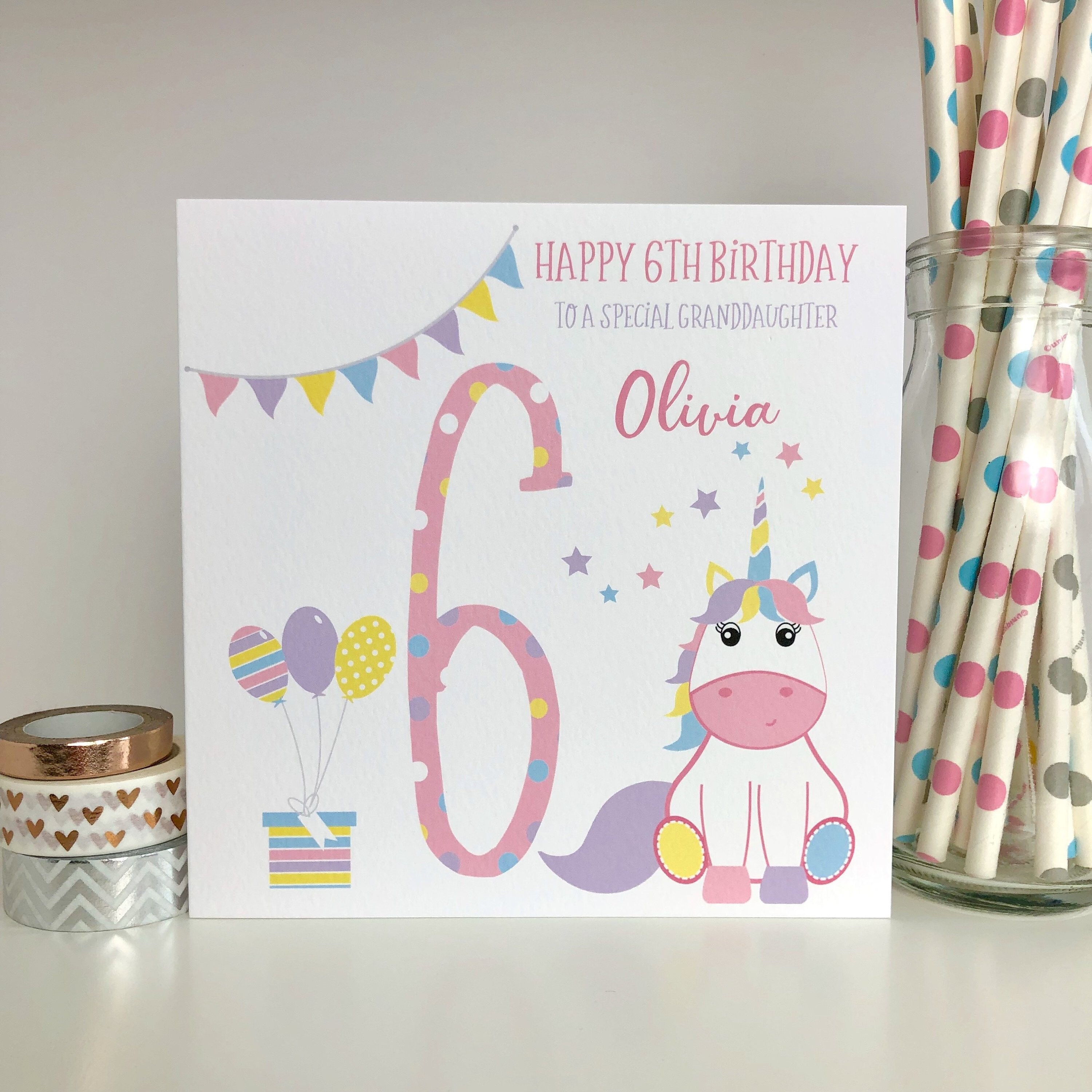 Personalised 6th Birthday Card Unicorn Birthday Card Daughter Etsy Uk