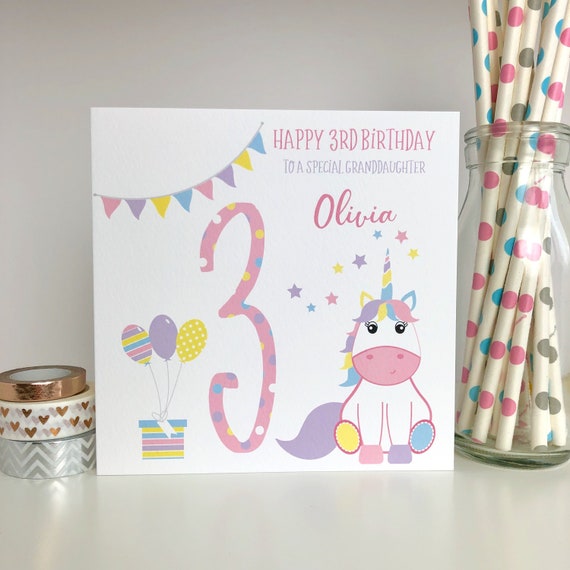 Personalised 3rd Birthday Card Unicorn 3rd Birthday Card Etsy