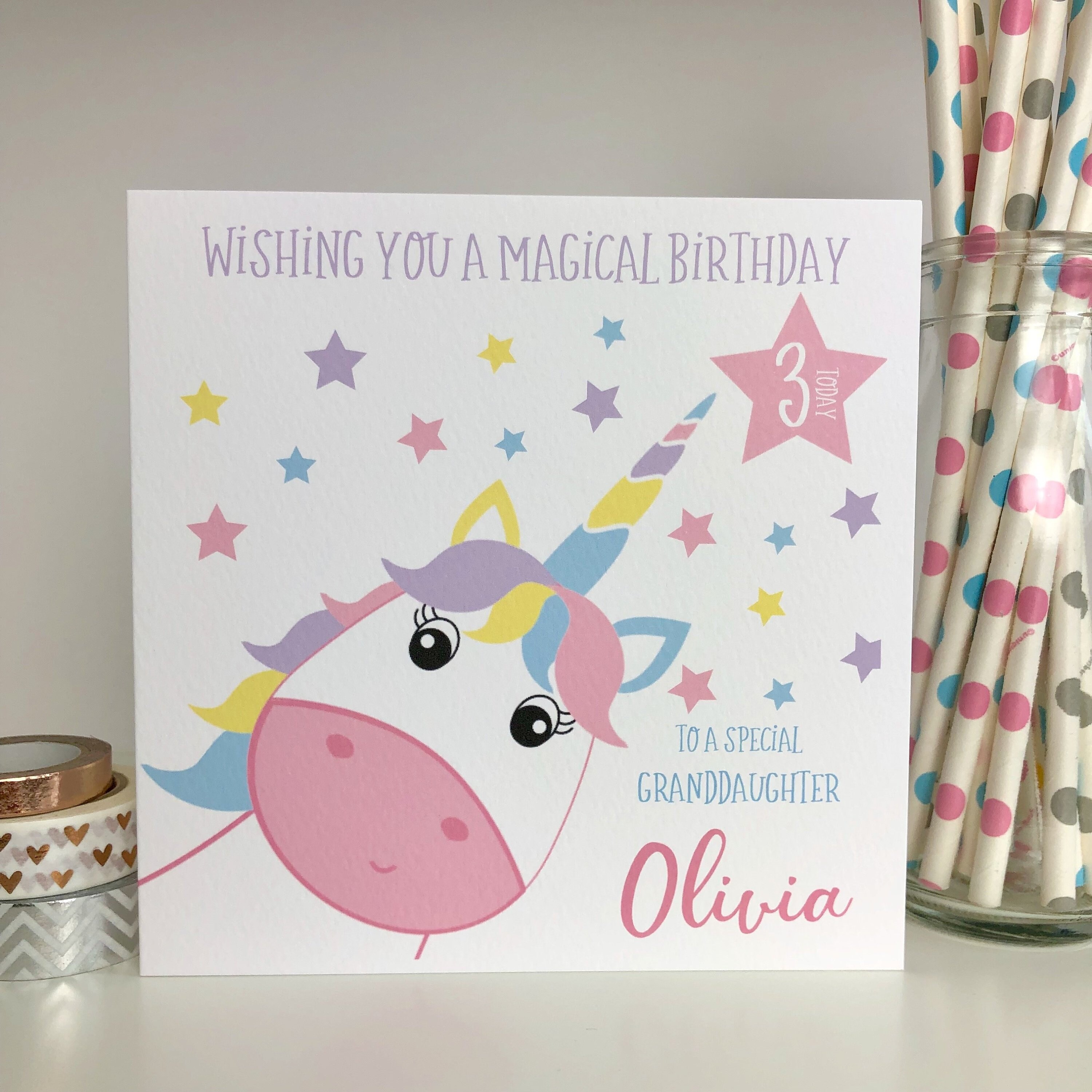 Handmade personalised Unicorn Birthday Card Daughter/Niece/Granddaughter/Blank 