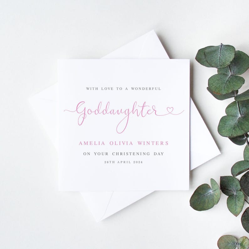 Personalised Goddaughter Christening Card - Pink and Grey Typography Design bild 3
