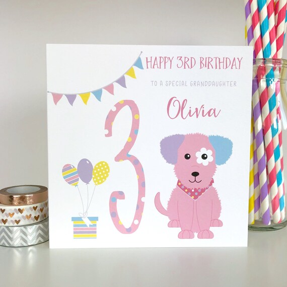 Home, Furniture & DIY Personalised 3rd Birthday Card Baby Puppy Dog Girl Daughter Granddaughter ...