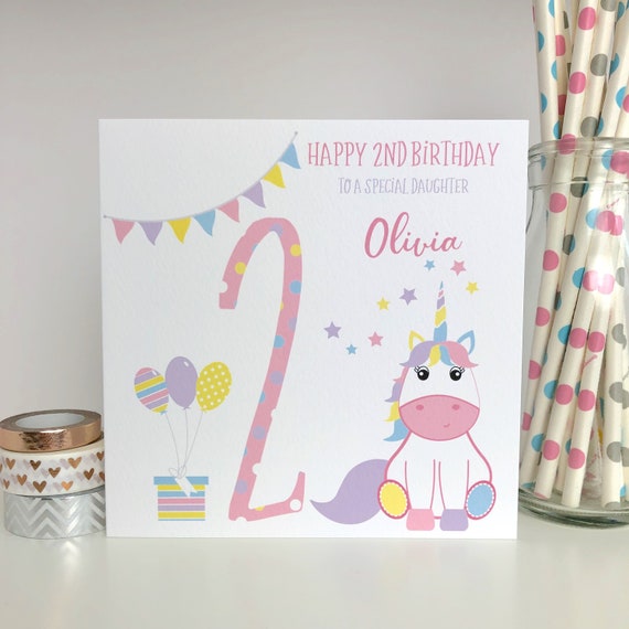 Personalised 2nd Birthday Card Unicorn Birthday Card Daughter Etsy
