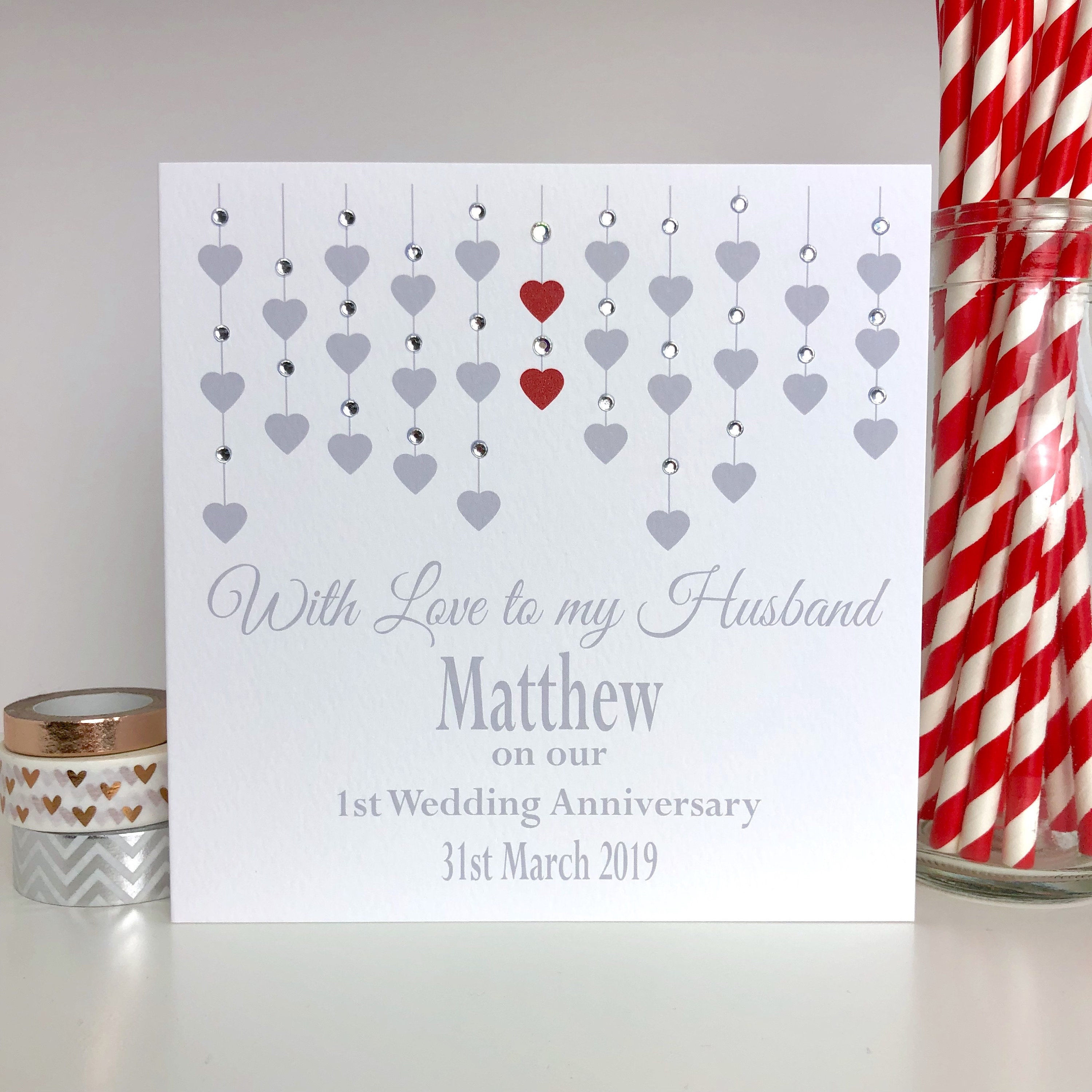 personalised wedding anniversary card, wife wedding anniversary card,  husband wedding anniversary card, 1st wedding anniversary card (lb084)