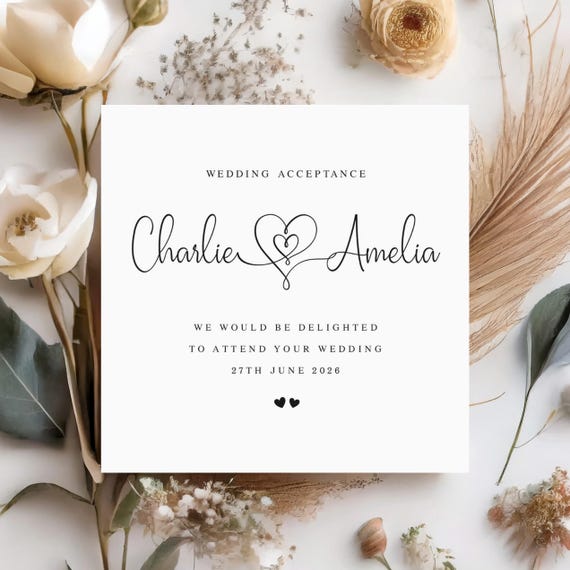 Personalised Wedding Acceptance Card, Wedding RSVP Card, Invite Acceptance Card, Delighted to Attend Wedding Card
