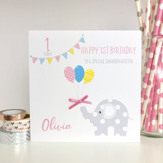 Personalised Birthday Card First 1st 2nd Daughter Granddaughter Niece Elephant
