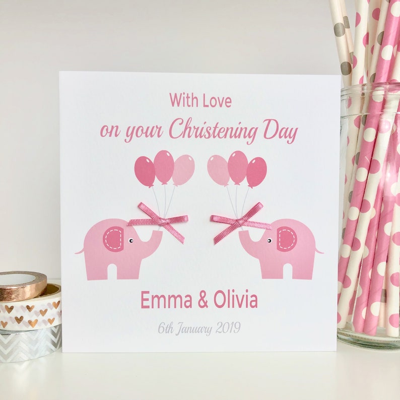 Personalised Twins Christening Baptism Card with Pink or Blue Etsy