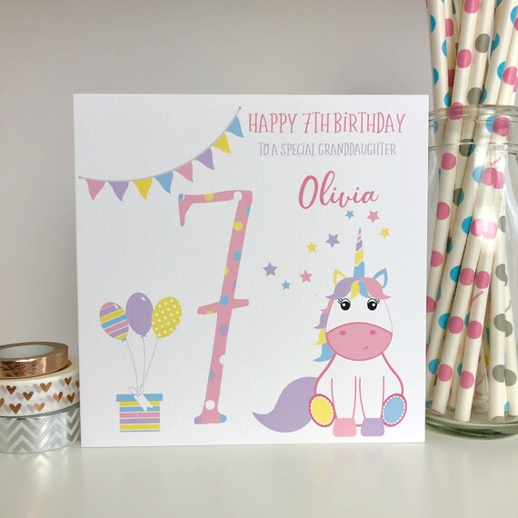 Personalised 7th Birthday Card Unicorn 7th Birthday Card Etsy