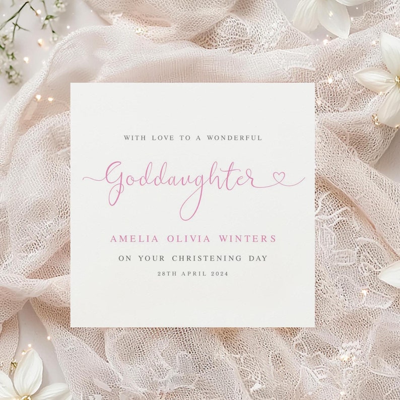 Personalised Goddaughter Christening Card - Pink and Grey Typography Design bild 2