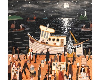 Capture the Tranquility Alan Furneaux The Night Catch at Newlyn. Poster A3/4 Sizes