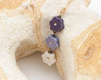 ceramic: PURPLE FLOWERS Necklace, Violet Ombre Pendant, Flower Drop Necklace (optional Pendant-only or Gold-filled Chain) made in the usa