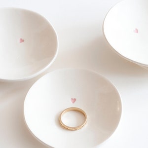 ceramic: Soft PINK Heart Ring Dish, kiln-fired natural white clay, girlfriends, friendship, thank you gift (small 3&quot; dish)