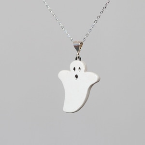Ceramic Ghost Necklace: 22K Gold Eyes, Sterling Silver Chain Option