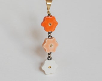 ceramic: ORANGE FLOWERS Necklace, ORANGE Ombre Jewelry, Flower Drop Necklace (optional Pendant-only or Gold-filled Chain) made in usa