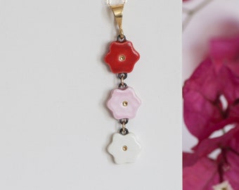 ceramic: RED FLOWER Necklace, Red Ombre Jewelry, Flower Drop Necklace (optional Pendant-only or Gold-filled Chain) made in usa