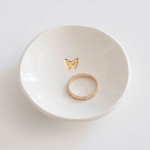 ceramic : 22k Gold BUTTERFLY Ceramic Ring Dish, simple jewelry holder, made with a rustic natural clay (small 3&#39; dish) made in usa
