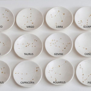 Genuine 22K GOLD Stars CONSTELLATION Ceramic Ring Dish, Astrology, Horoscope, made with rustic natural clay small 3 dish made in usa image 9