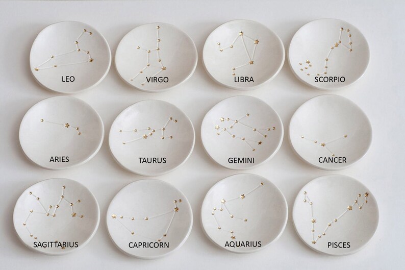 Genuine 22K GOLD Stars CONSTELLATION Ceramic Ring Dish, Astrology, Horoscope, made with rustic natural clay small 3 dish made in usa image 9
