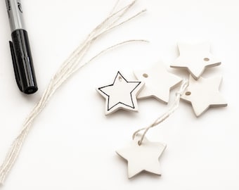 DIY: Simple Ceramic STARS- Set of 5 - (Smooth) RAW for paint, glitter, pencil & markers not included (very small 1.5")