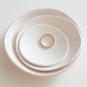 ceramic: RAW CLAY simple ceramic dish - white ring dish, tiny clay dish, very SMALL dishes (no glaze, no refection, paintable) made in usa