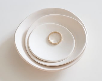 ceramic: RAW CLAY simple ceramic dish - white ring dish, tiny clay dish, very SMALL dishes (no glaze, no refection, paintable) made in usa
